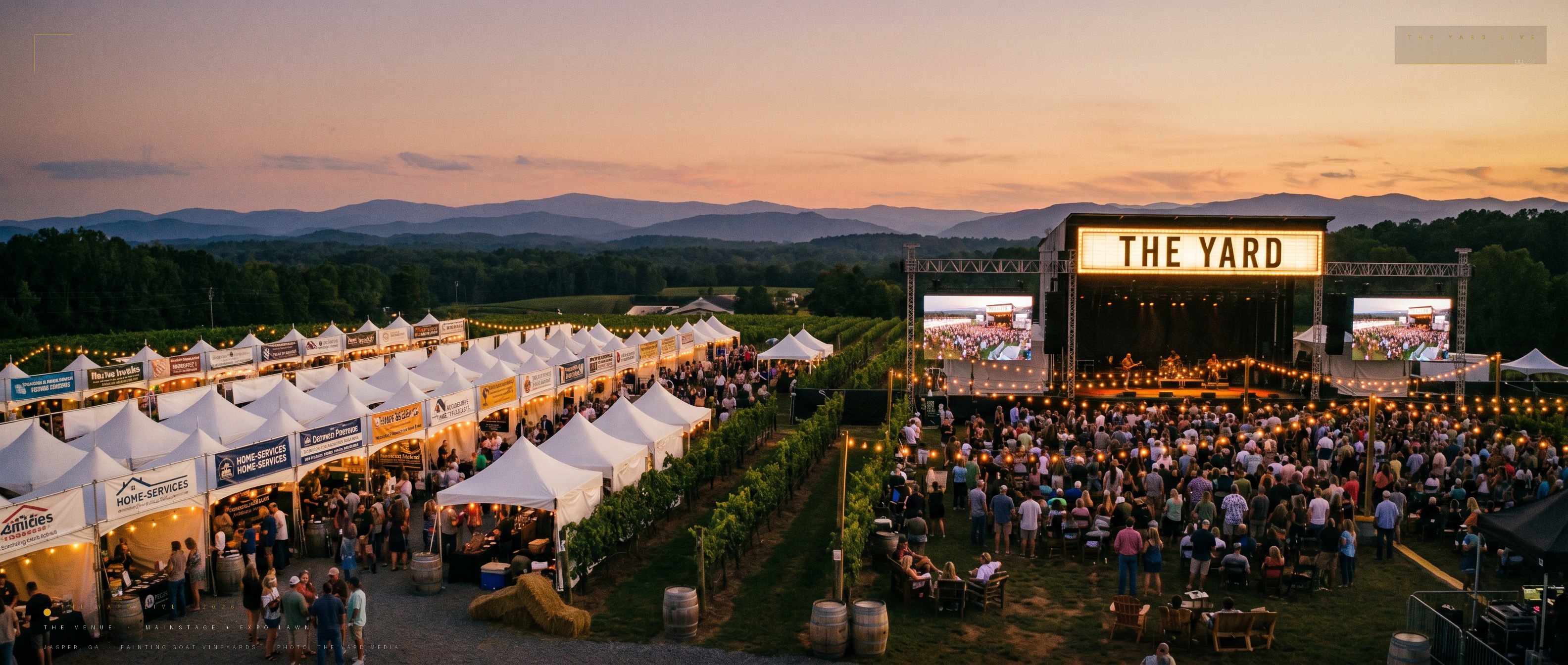 Open-air mainstage at Fainting Goat Vineyards in the Blue Ridge mountains